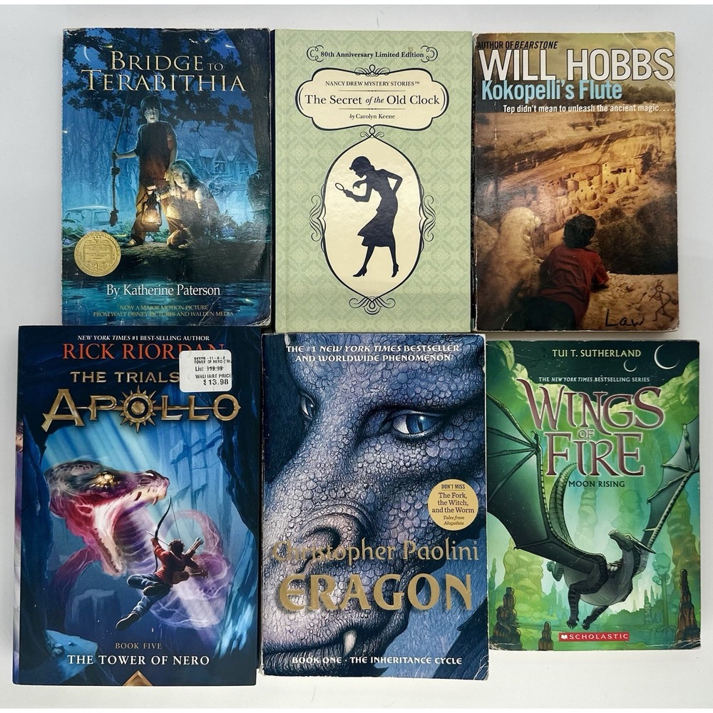 Lot of 6 Kids YA Books Eragon Wings of Fire Trials of Apollo Nancy Drew Fantasy